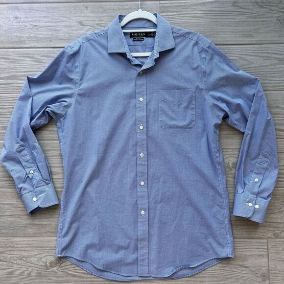 Lauren Ralph Lauren Mens‎ Blue Gingham Slim Fit Button Up Shirt Size 16.5 - Picture 1 of 7